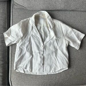 Faithfull the Brand Cropped White Linen Button Down Top
